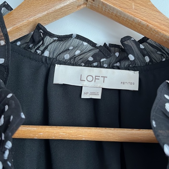 Loft black and white polka dot petite blouse - Picture 3 of 3